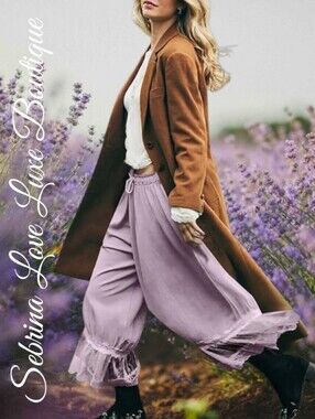 Romantic Victorian Inspired Lavender Lace-Trim Bloomer Boho Pantaloon Pants